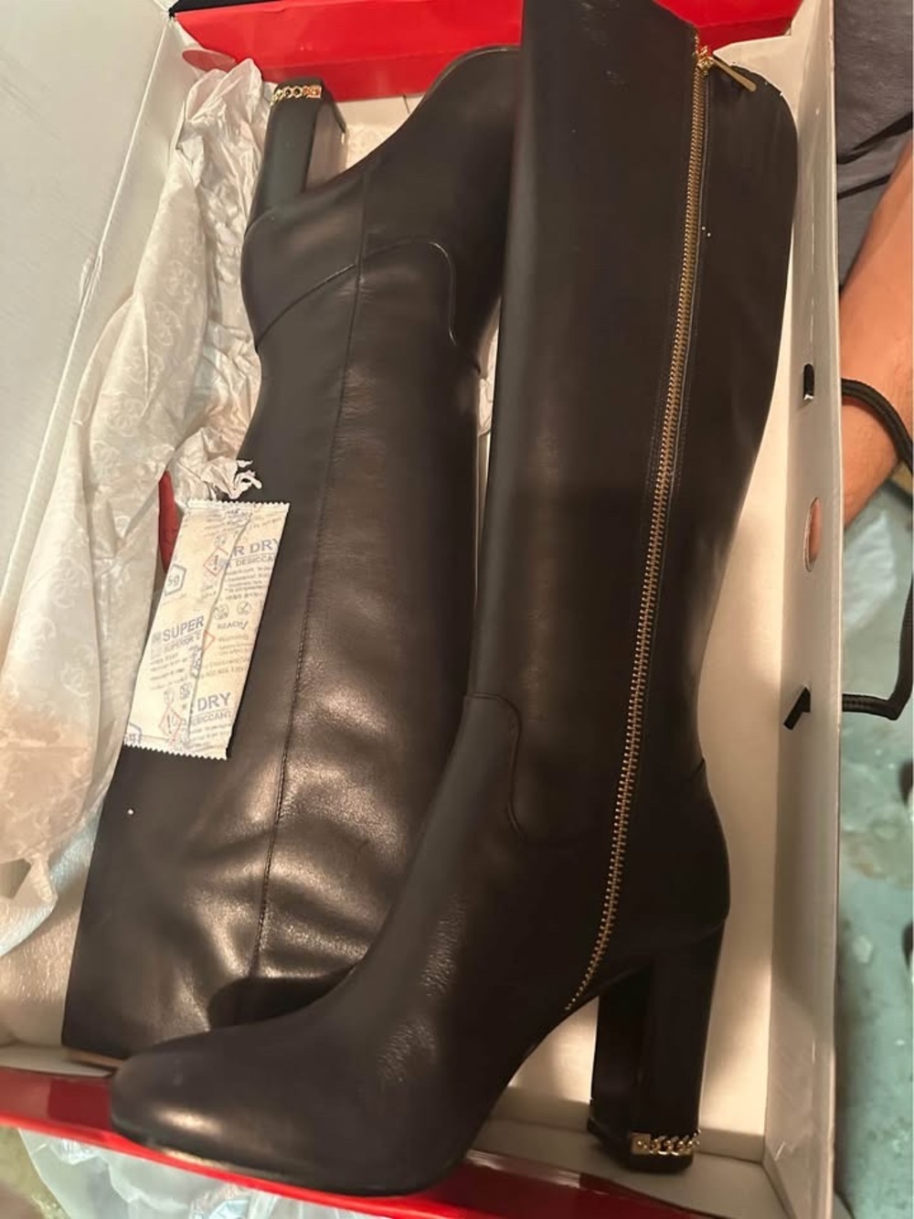 Alfani Black Over-the-Knee Boots with Gold Zip and Chain Trim